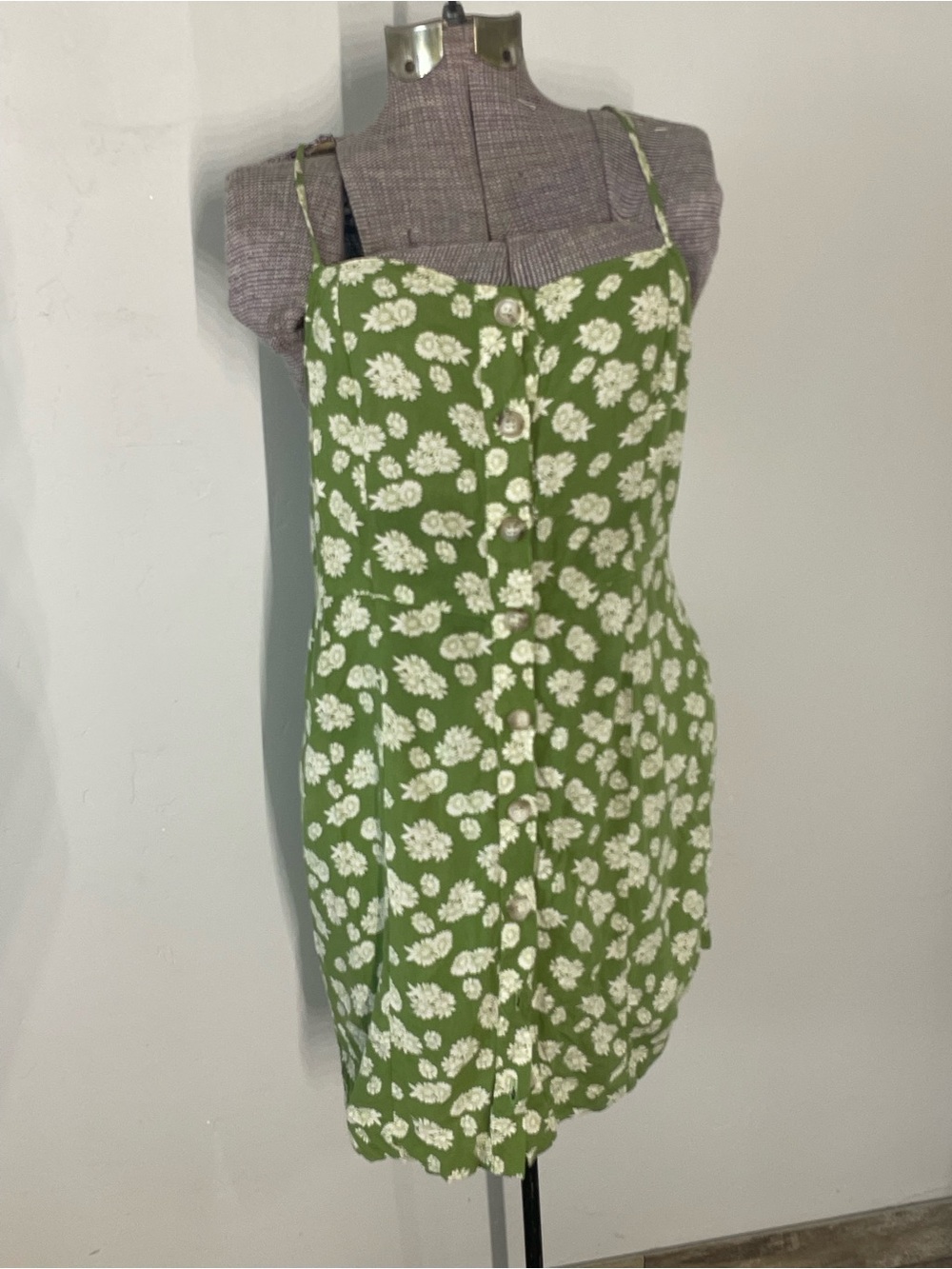 Topshop Green Floral Button-Front Mini Dress